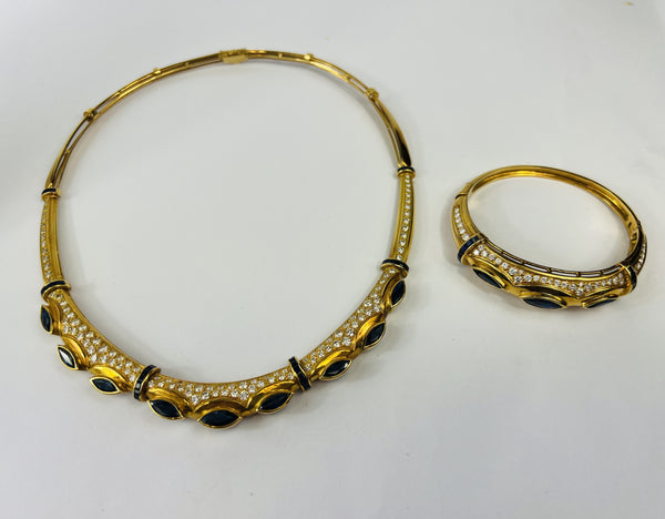 Bracelet Or Jaune avec Saphirs et Diamants 18K 19CM
