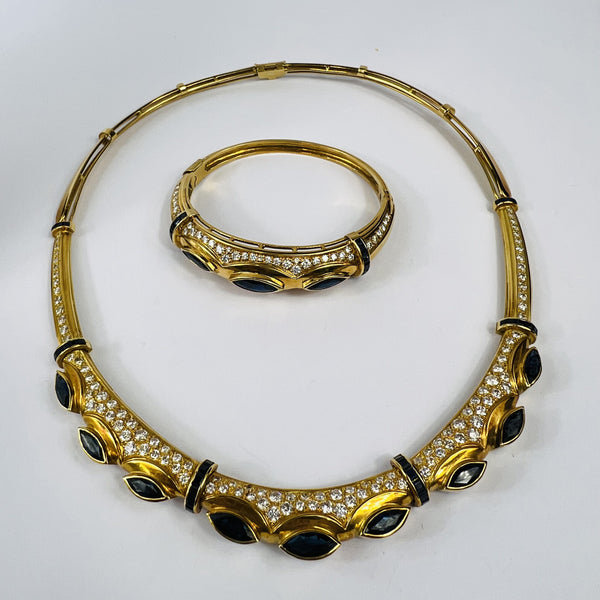 Bracelet Or Jaune avec Saphirs et Diamants 18K 19CM