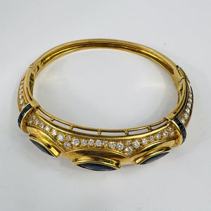 Bracelet Or Jaune avec Saphirs et Diamants 18K 19CM