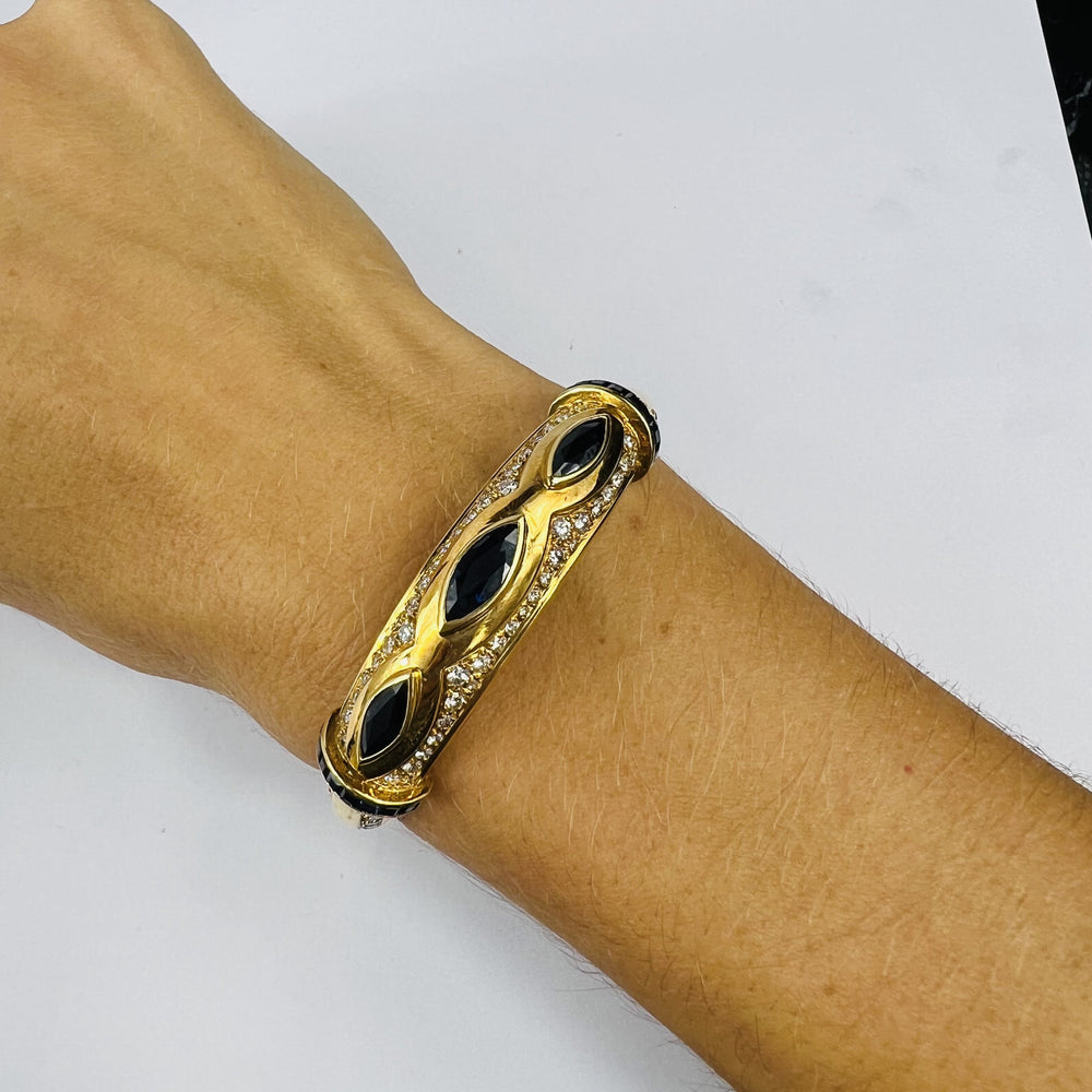 Bracelet Or Jaune avec Saphirs et Diamants 18K 19CM