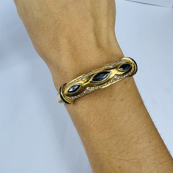 Bracelet Or Jaune avec Saphirs et Diamants 18K 19CM