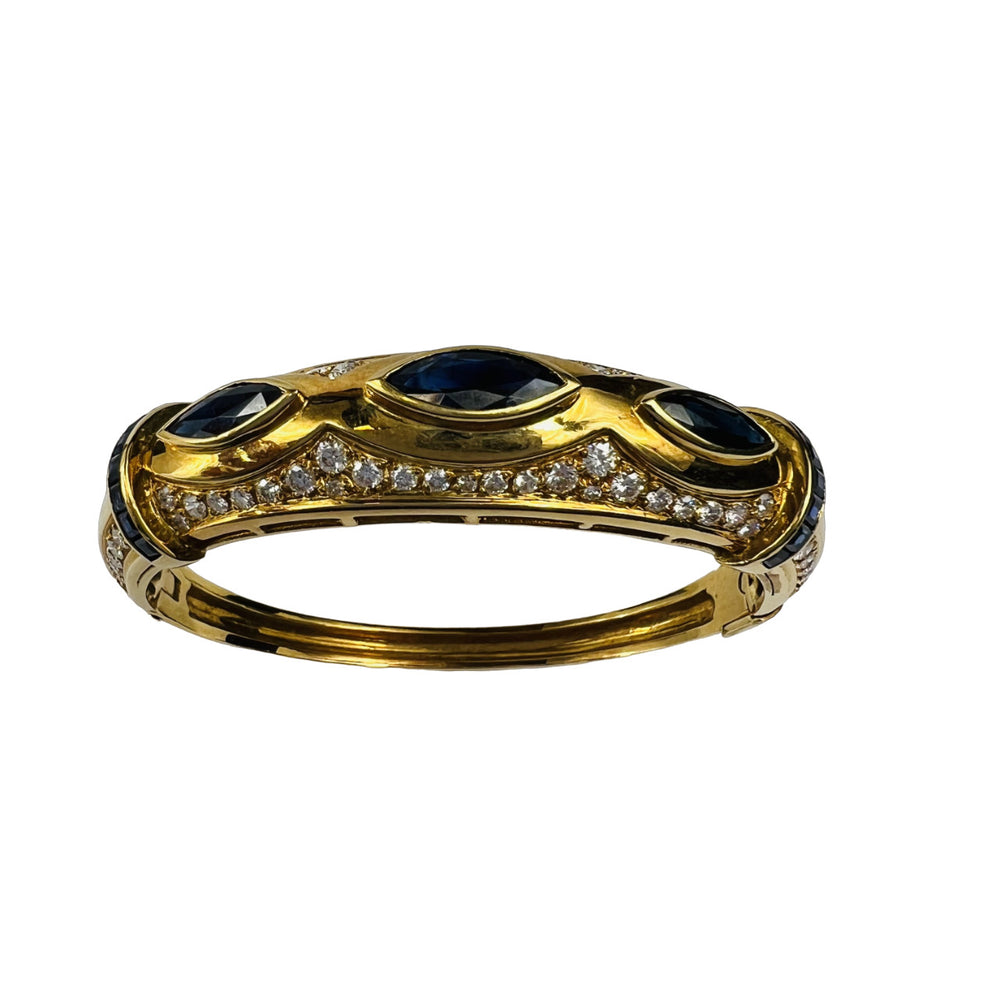 Bracelet Or Jaune avec Saphirs et Diamants 18K 19CM