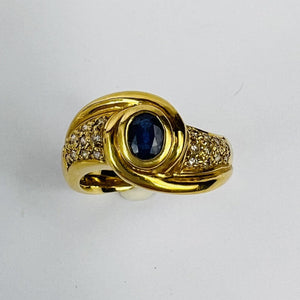 Bague Or Jaune avec Saphir et Diamant