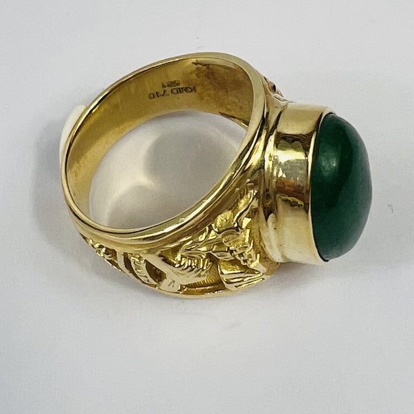 Chevalière Or Jaune 18K avec Pierre Verte T.60