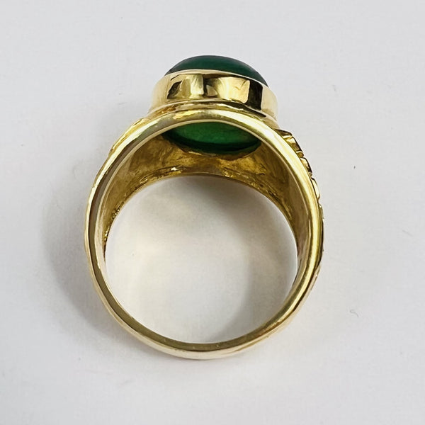 Chevalière Or Jaune 18K avec Pierre Verte T.60