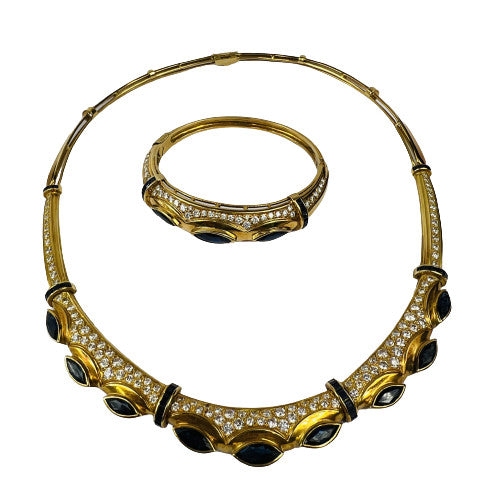 Parure Collier et Bracelet avec Saphir et Diamant 18 K - 89,06g