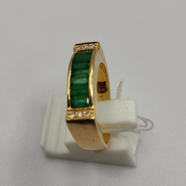 Bague Or avec Diamants et Pierres Vertes