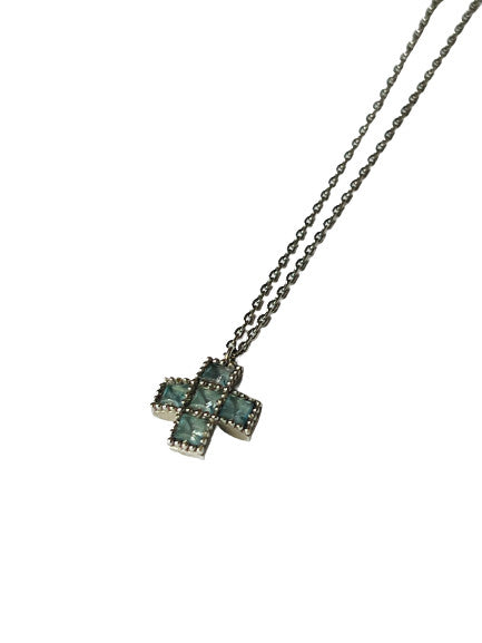 Collier Or Blanc 18K Chaine + Pendentif Croix Topaze 44cm