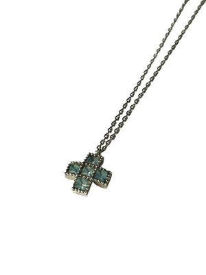 Collier Or Blanc 18K Chaine + Pendentif Croix Topaze 44cm