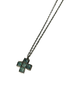 Collier Or Blanc 18K Chaine + Pendentif Croix Topaze 44cm