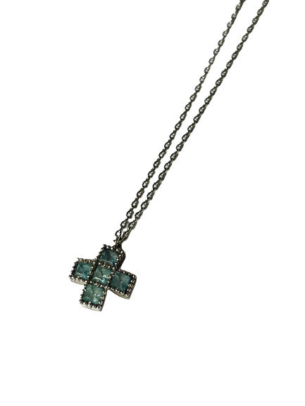 Collier Or Blanc 18K Chaine + Pendentif Croix Topaze 44cm