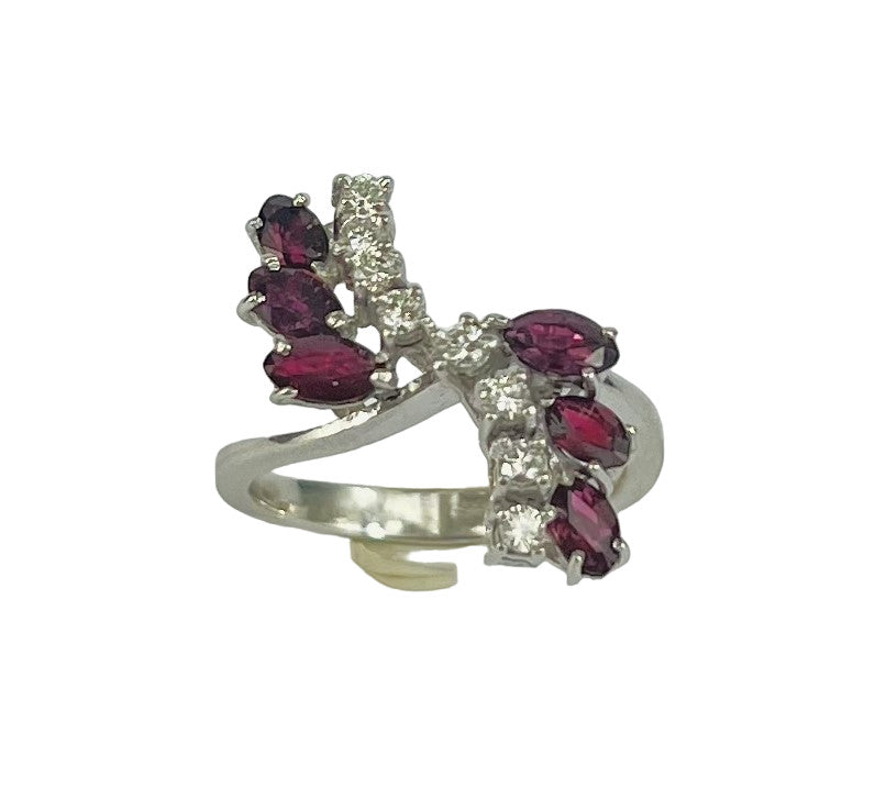 Bague Rubis Diamants Or blanc 14K T54