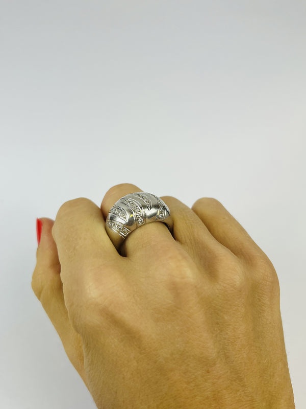 Bague Or Blanc et Décor Diamants T62 tête de hiboux