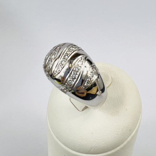 Bague Or Blanc et Décor Diamants T62 tête de hiboux
