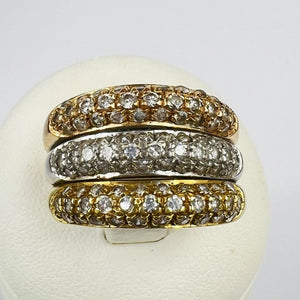 Bague Triple 3 Ors 18K avec Oxydes T57