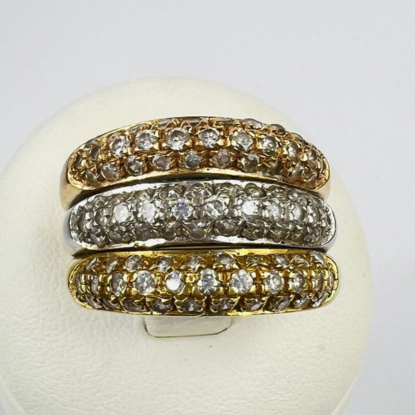 Bague Triple 3 Ors 18K avec Oxydes T57