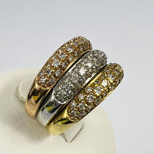 Bague Triple 3 Ors 18K avec Oxydes T57