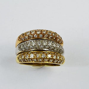 Bague Triple 3 Ors 18K avec Oxydes T57