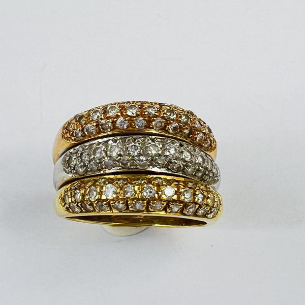 Bague Triple 3 Ors 18K avec Oxydes T57