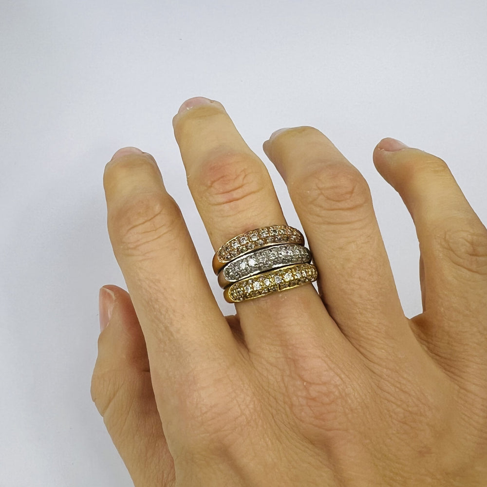Bague Triple 3 Ors 18K avec Oxydes T57