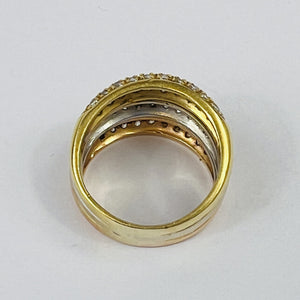 Bague Triple 3 Ors 18K avec Oxydes T57