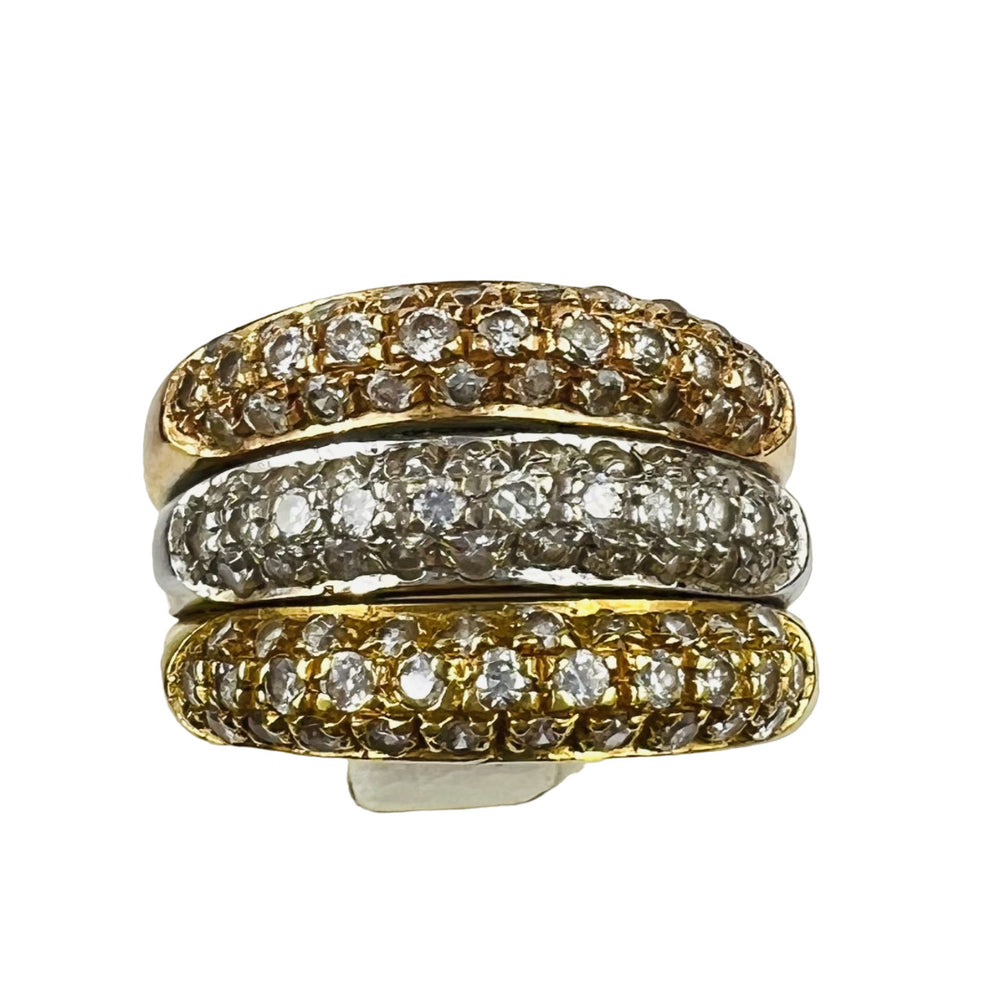 Bague Triple 3 Ors 18K avec Oxydes T57