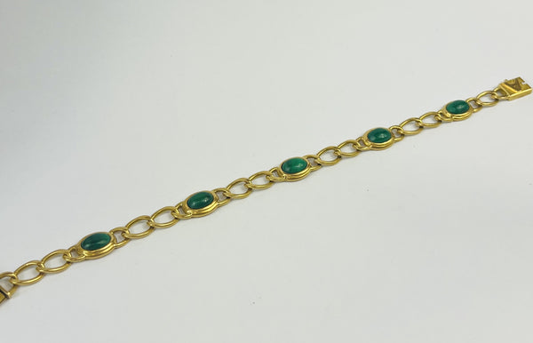 Bracelet Or Jaune 18K avec Malachite Tête d'aigle 19cm
