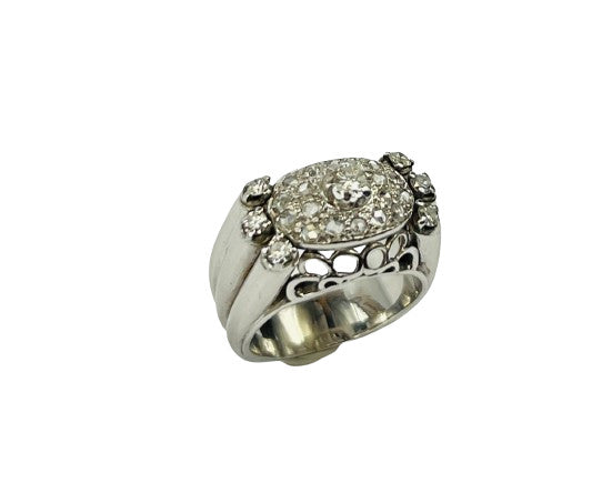Bague Dome Or blancs 18K et Diamants T55
