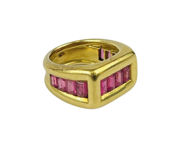 Bague Chevalière ligne de Tourmaline Or Jaune 18K tête d'aigle T54