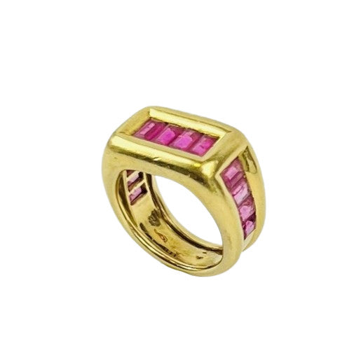 Bague Chevalière ligne de Tourmaline Or Jaune 18K tête d'aigle T54