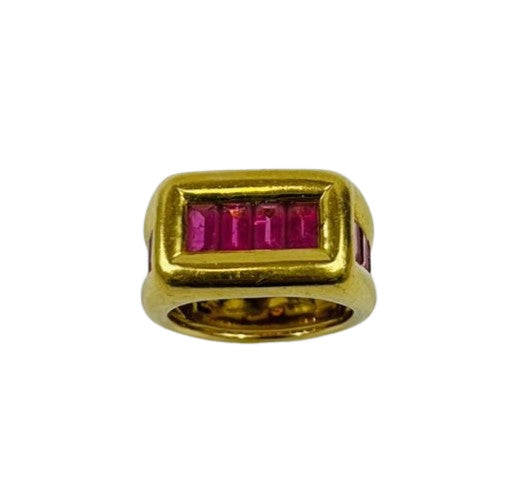 Bague Chevalière ligne de Tourmaline Or Jaune 18K tête d'aigle T54