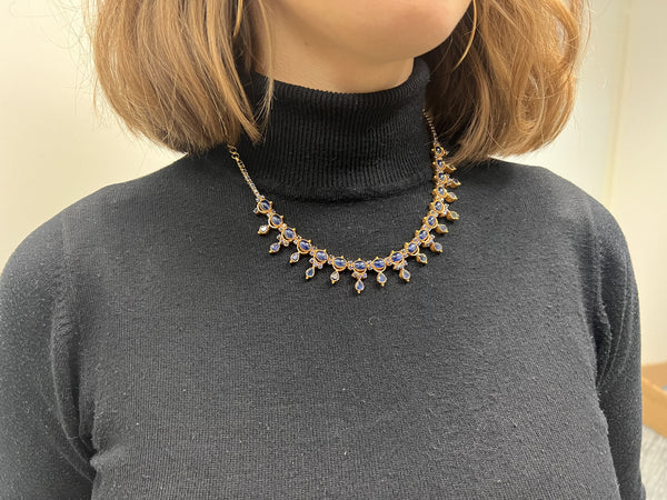 Collier Or Jaune 18K et Saphirs tête de hibou