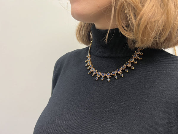 Collier Or Jaune 18K et Saphirs tête de hibou