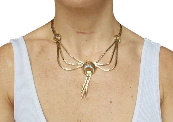 Collier Plastron Or et Platine avec Diamants