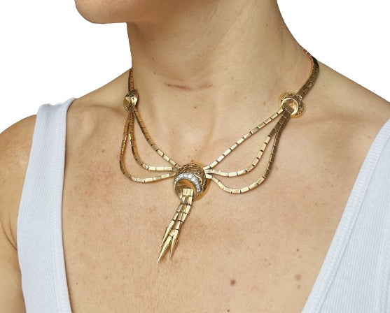 Collier Plastron Or et Platine avec Diamants