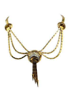 Collier Plastron Or et Platine avec Diamants