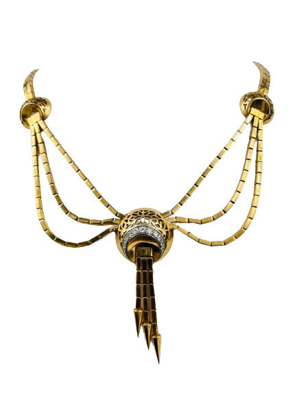 Collier Plastron Or et Platine avec Diamants