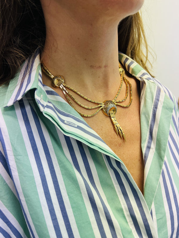 Collier Plastron Or et Platine avec Diamants