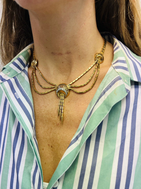 Collier Plastron Or et Platine avec Diamants