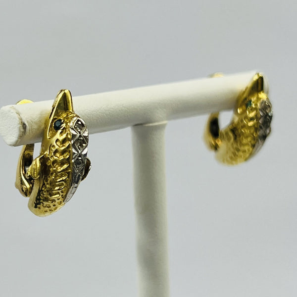 Boucles d'Oreille 2 Ors avec Emeraudes et Diamants