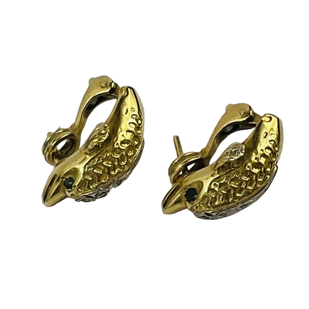 Boucles d'Oreille 2 Ors avec Emeraudes et Diamants