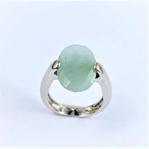 Bague Or Blanc avec Quartz Vert d'Eau