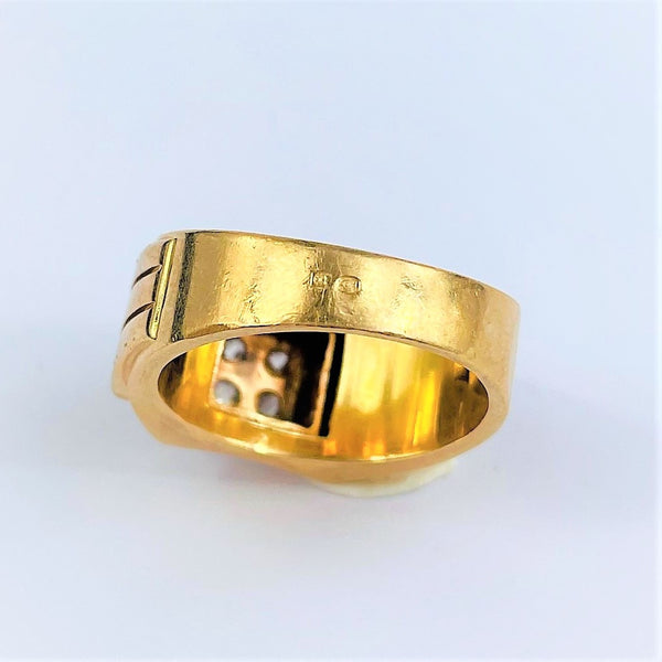 Chevalière Or jaune et Platine avec 4 Diamants 0.10ct