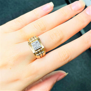 Chevalière Or jaune et Platine avec 4 Diamants 0.10ct
