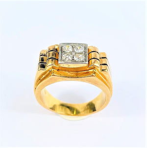 Chevalière Or jaune et Platine avec 4 Diamants 0.10ct