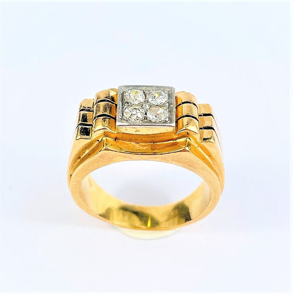 Chevalière Or jaune et Platine avec 4 Diamants 0.10ct