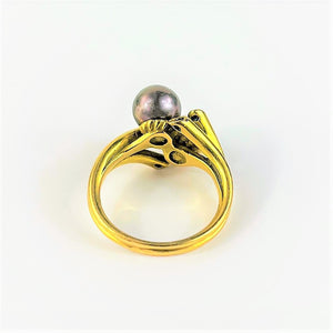 Bague Toi et Moi Or Jaune avec Perles de Culture et Saphir