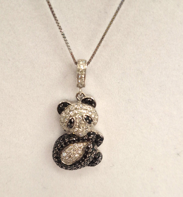 Collier Or Blanc avec pendentif Panda 32 diamants