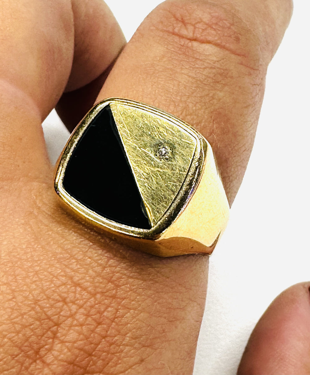 Chevalière Or Onyx et Diamant