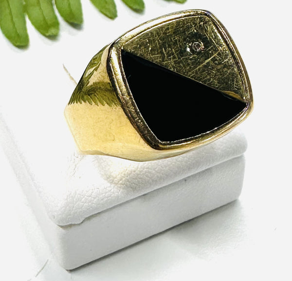 Chevalière Or Onyx et Diamant